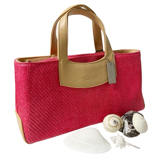 Kenneth Cole Reaction Handbags - KENNETH COLE REACTION Straw Tote Bag Fully Lined Strawberry Red/Beige w/Hang Tag